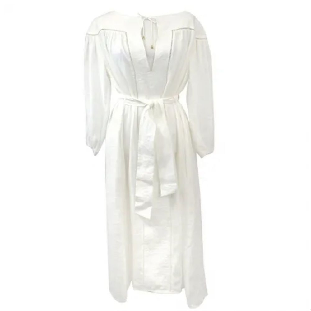 Zimmerman White Cotton Long Sleeve Belted Maxi Zim Sz 0/ Small/ US 4